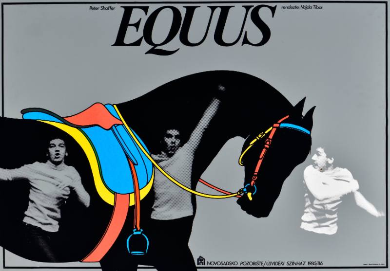 A poster of a man dancing next to a large horse