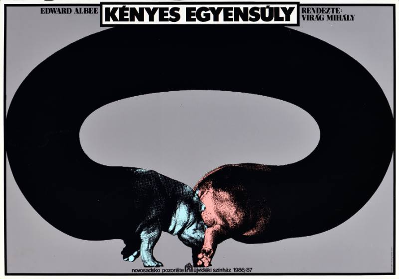 A poster of a hippo with a long, swirling body crashing into its own rear end