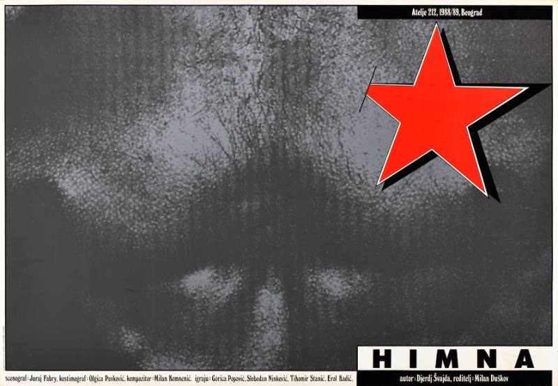 A poster of a red star piercing a man's chest