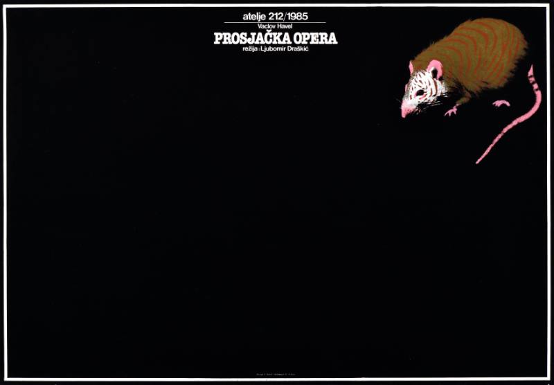 A poster of an opossum on a black background