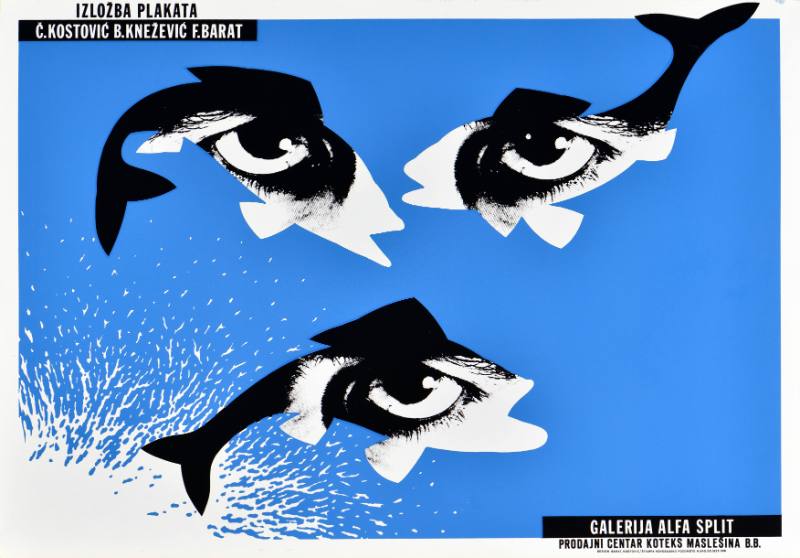 A poster of fish jumping in blue water