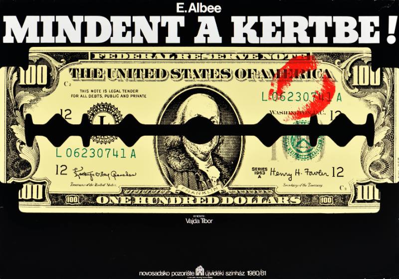 A poster of a dollar bill on a black background