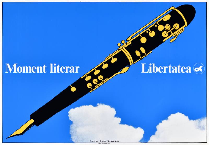 A poster of a pen shaped like an oboe