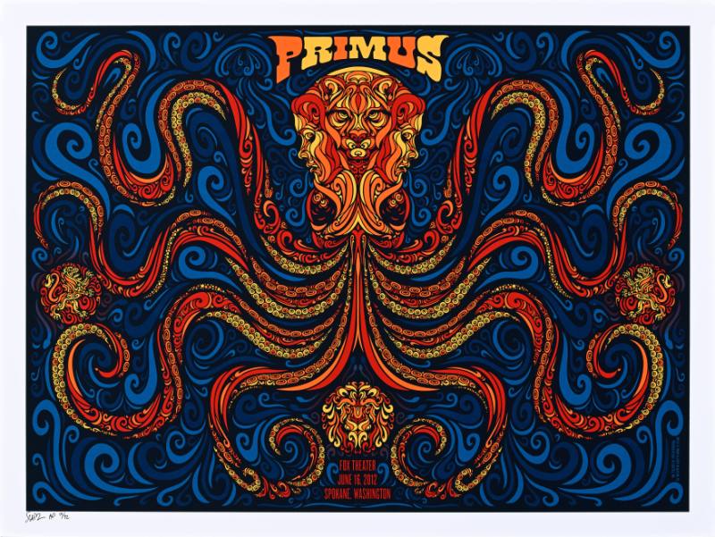 A poster of an octopus made out of flames