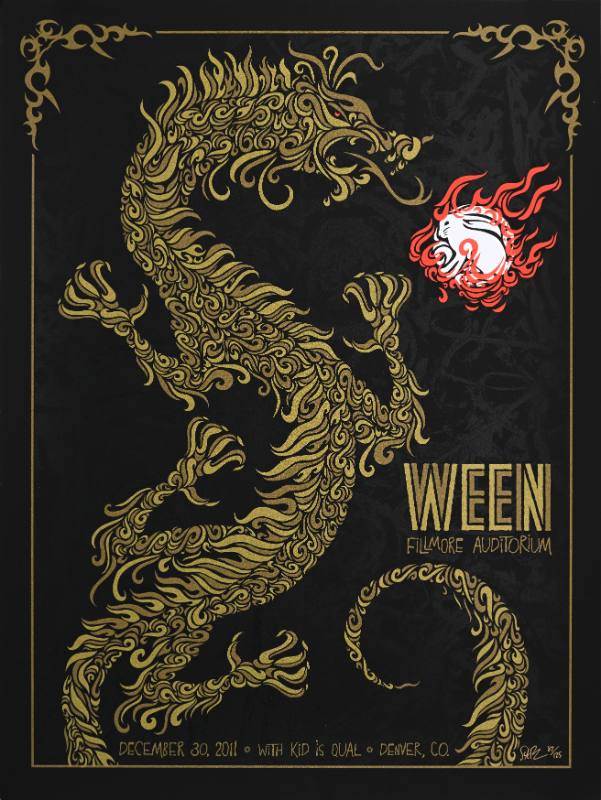 A poster of a dragon and a rabbit made out of flames