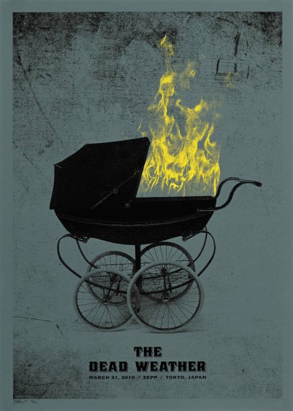 A poster of a baby carriage on fire