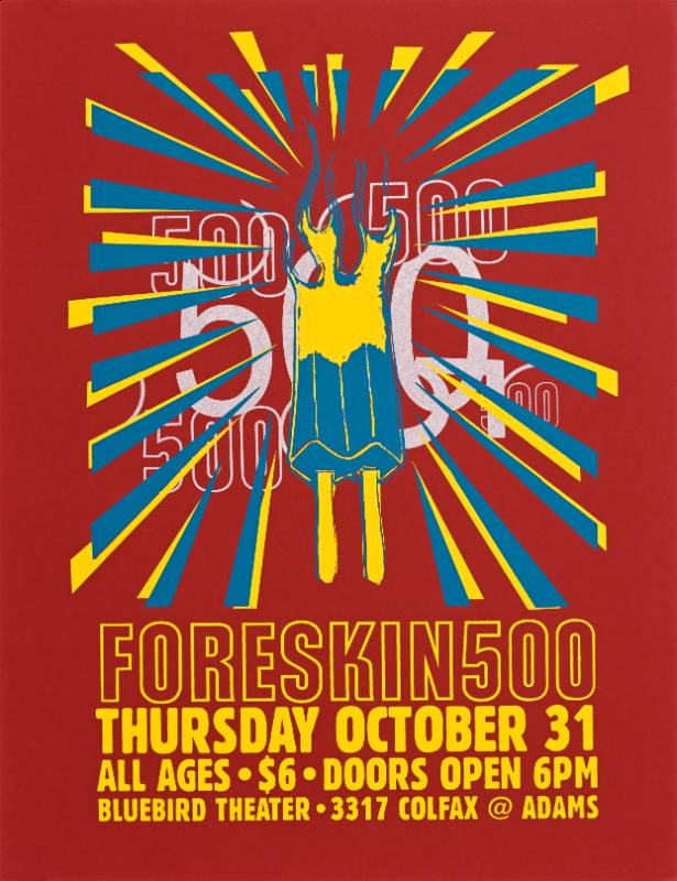 A poster of a popsicle on fire on a red background