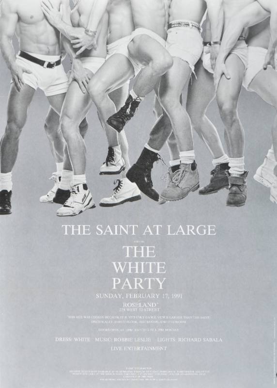 A poster of white men's legs dancing with one another sensually