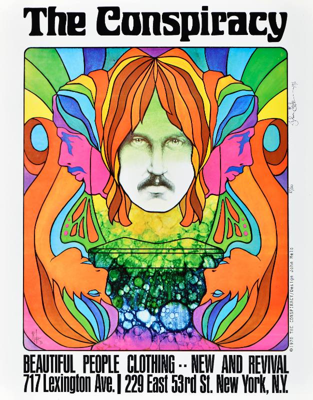 A poster of a psychedelic trio of people's faces