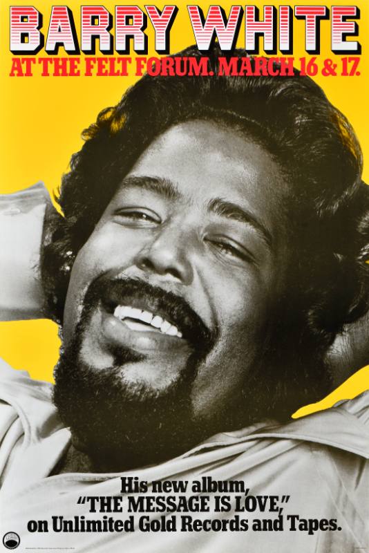 A poster of a smiling Black man on a yellow background