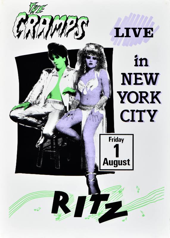 A poster of two people in neon clothes on a white background