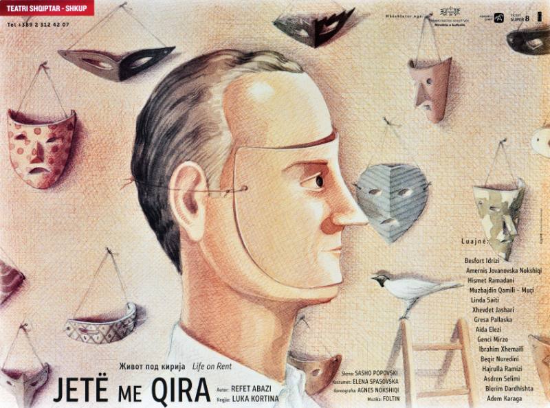 A poster of a man's face on an abstract background