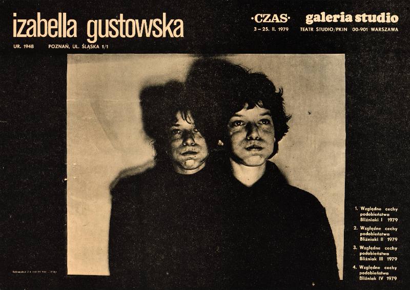 A poster of black and white photographs on a beige and black background