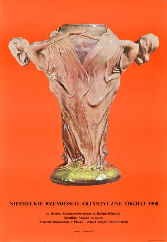 A poster of a vase made out of two figures pulling away from one another