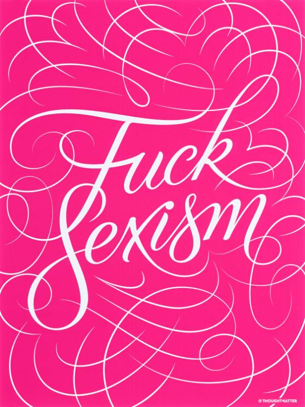 A poster of swirling cursive text on a pink background