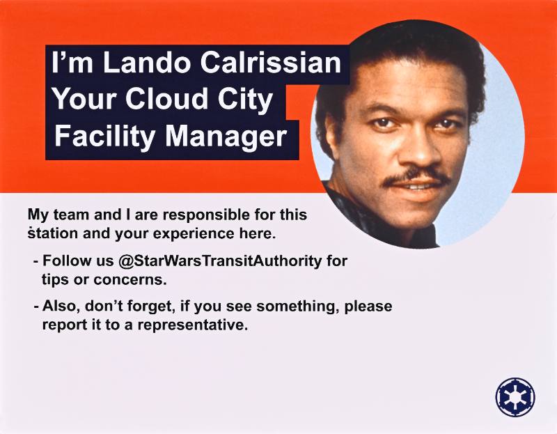 A poster of a Black man's face on a pink striped background made to look like a MTA poster