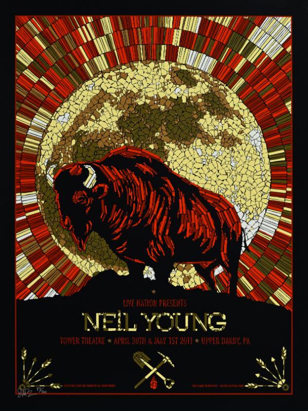 A poster of a buffalo made out of tiny geometric shapes