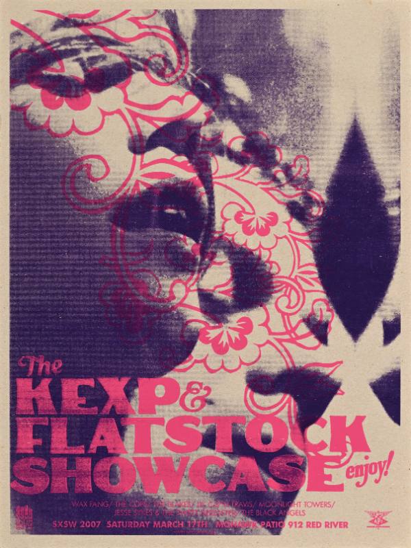 A poster of a woman singing with flowers on top of her