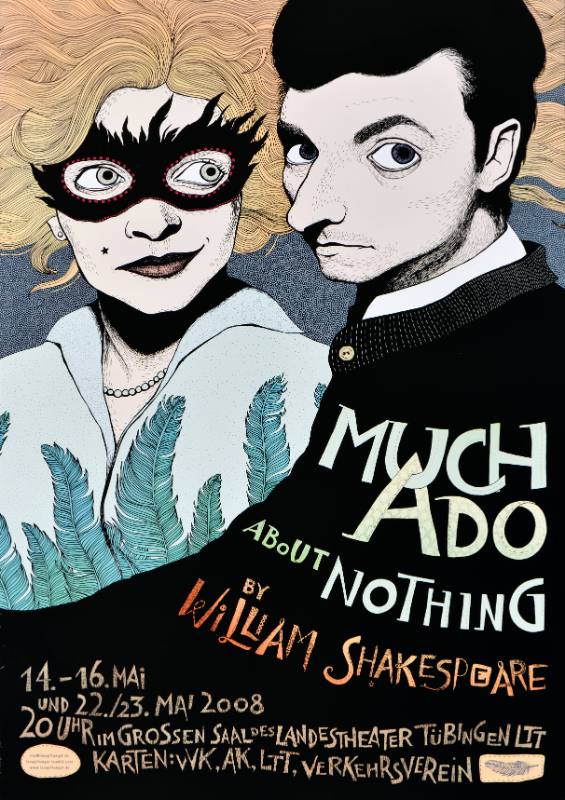 A poster of a cartoon man and woman in masks