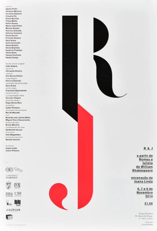 A poster of red and black letters on a white background