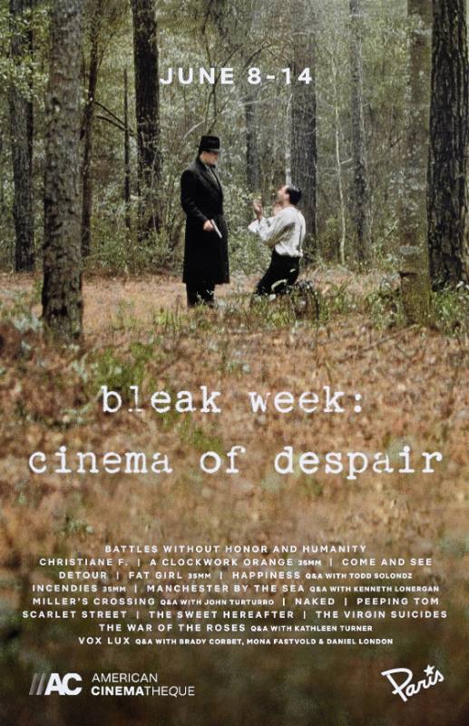 A poster of two men in a forest looking at one another