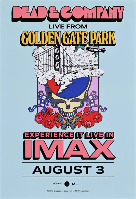 A poster of a hand drawn bridge above a psychedelic skull printed on a light blue background