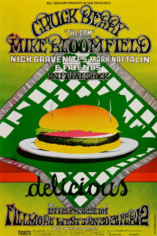 A poster of a psychedelic hamburger