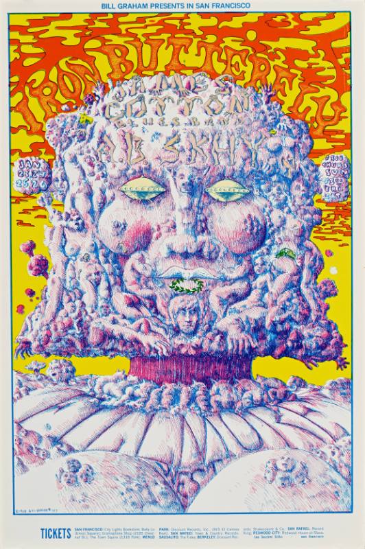 A poster of a psychedelic man's head