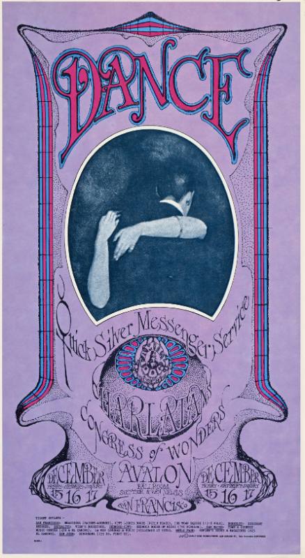 A poster of a couple dancing on a purple background