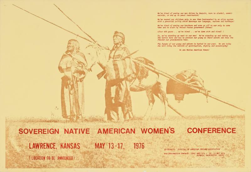 A poster of a group of Native American elders wrapped in blankets with a horse behind them