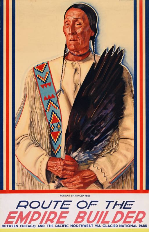 A poster of a Native American man holding a bundle of leaves