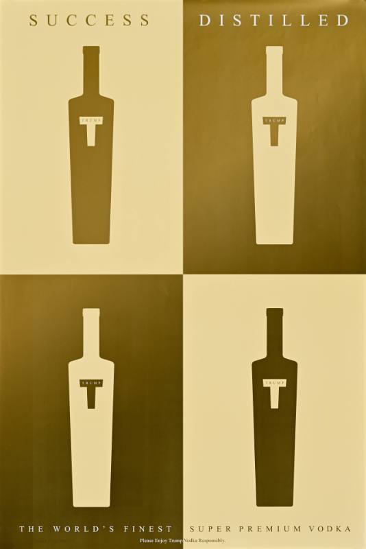 A poster of four bottles of vodka printed in gold