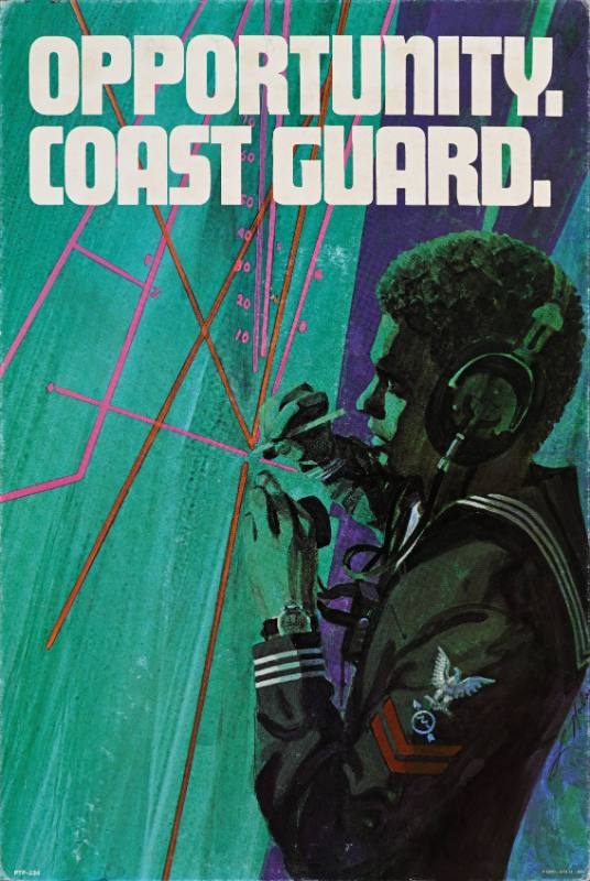 A poster of a man drawing colorful lines in a sailor's uniform