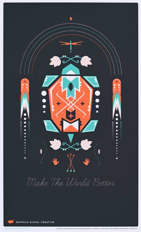 A poster of a geometric design on a black background