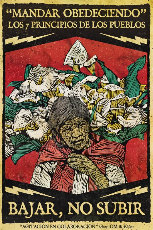 A poster of an older woman standing in front of white flowers holding a shawl