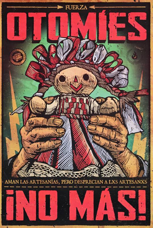 A poster of a handmade doll held up by two hands