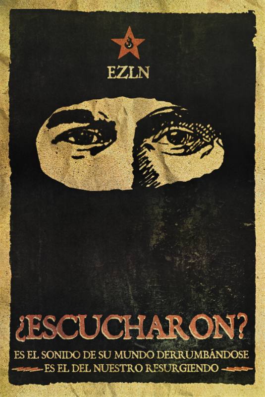 A poster of a man in a black mask staring at the viewer