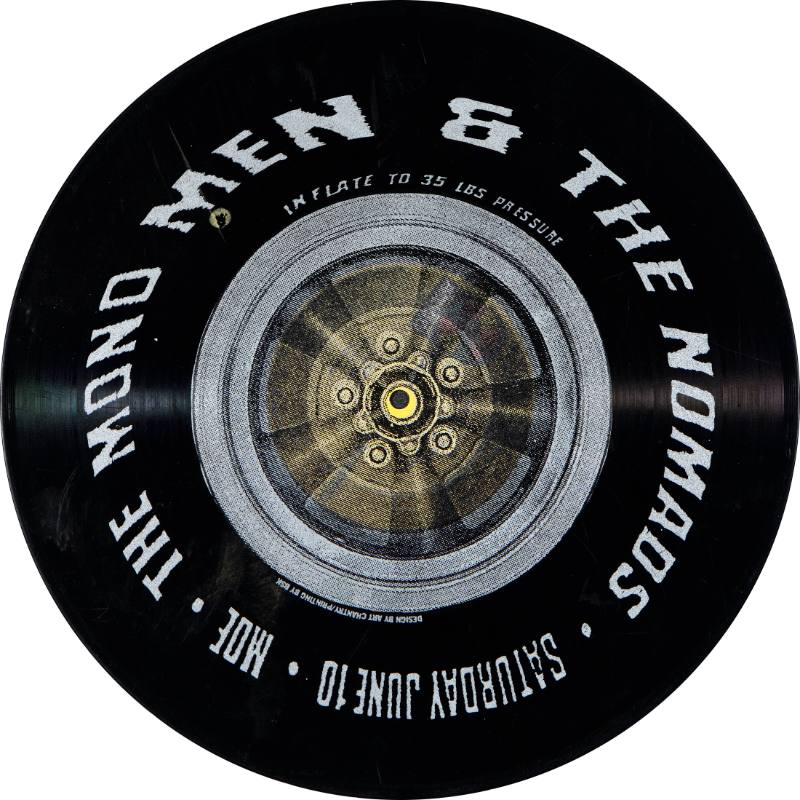 A record printed with a car tire and spiraling grey text