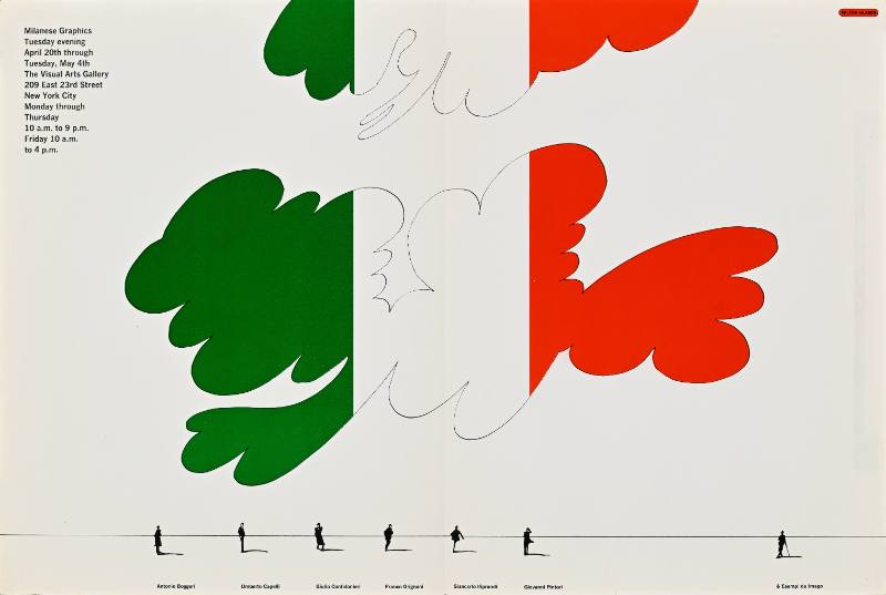 A poster of fluffy shapes in the colors of the Italian flag