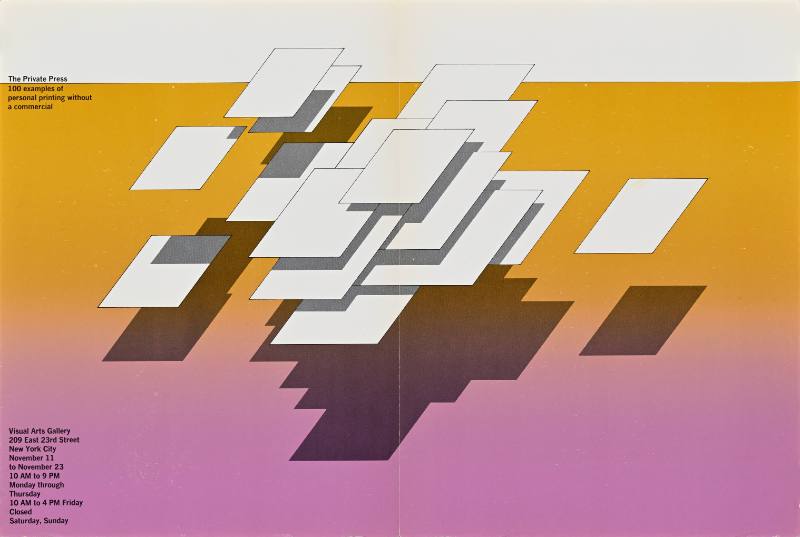 A poster of white rectangles on a colorful background