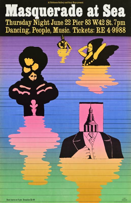 A poster of psychedellic figures disappearing into the ocean