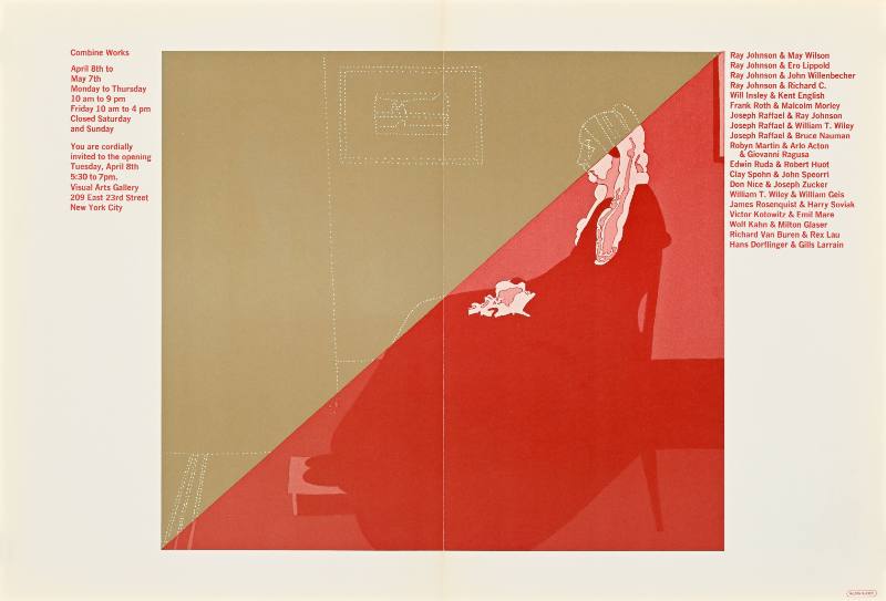 A poster of an old woman sitting in a chair printed in red and brown