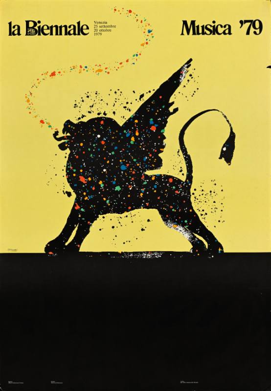 A poster of a lion with wings made out of splatterpaint