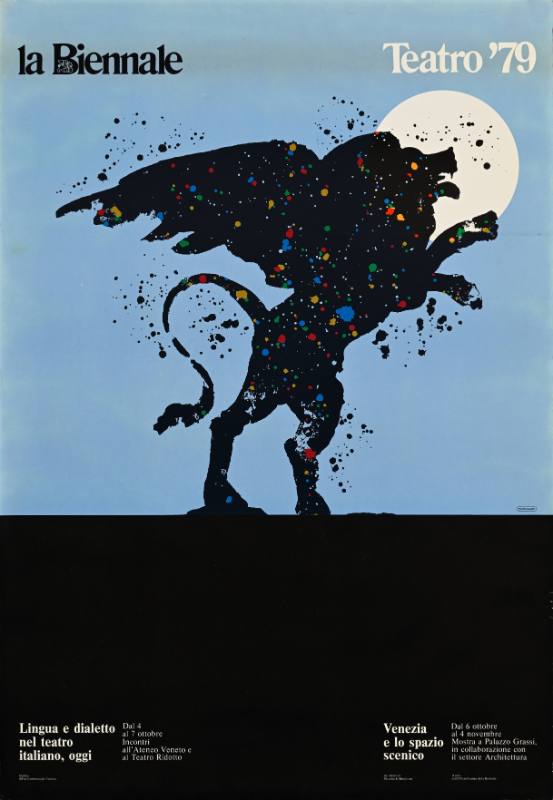 A poster of a lion with wings made out of splatterpaint