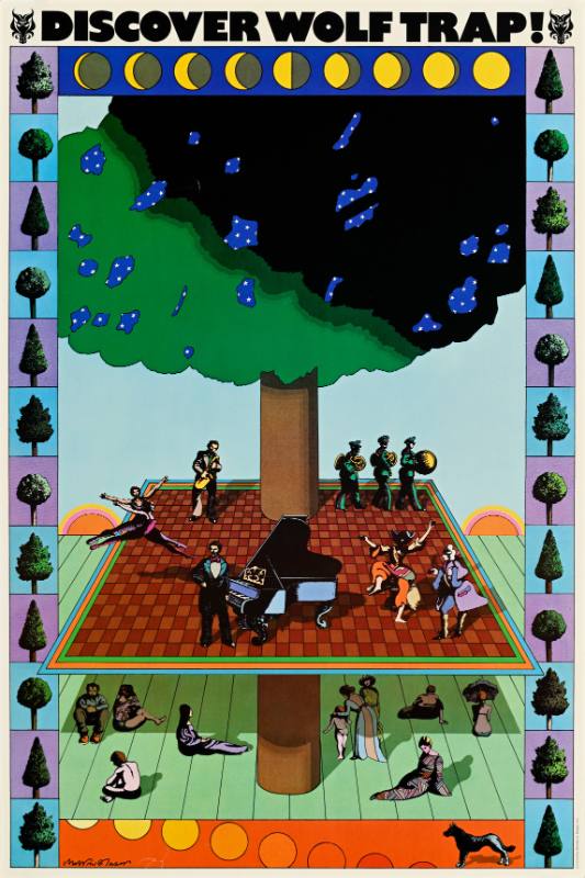 A poster of a concert inside a towering tree with multiple levels