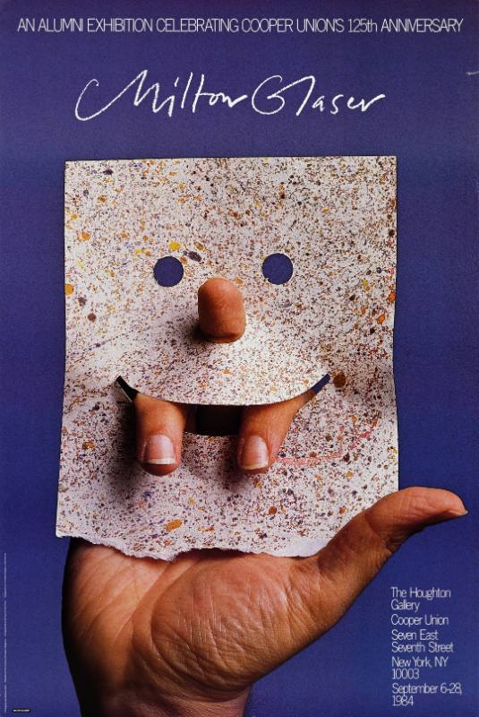A poster of a hand poking through a piece of paper to make a smiley face