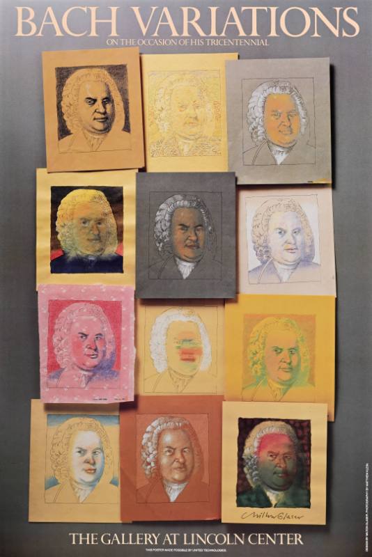 A poster of a grid made out of repeated images of a white man's face