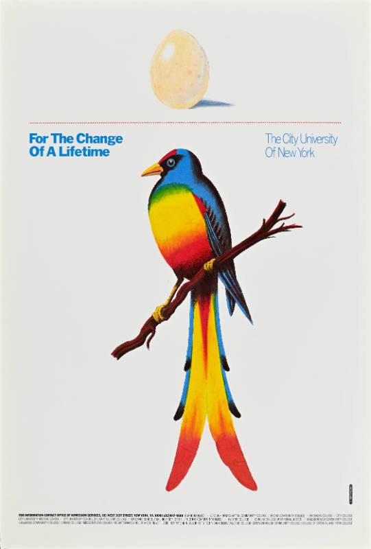 A poster of a bird and an egg on a white background