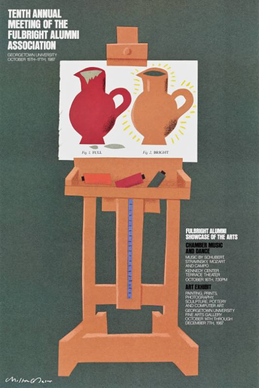A poster of vases drawn on a canvas on an easel