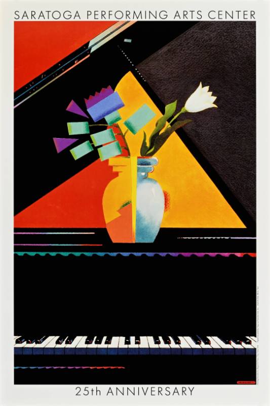 A poster of flowers on a piano